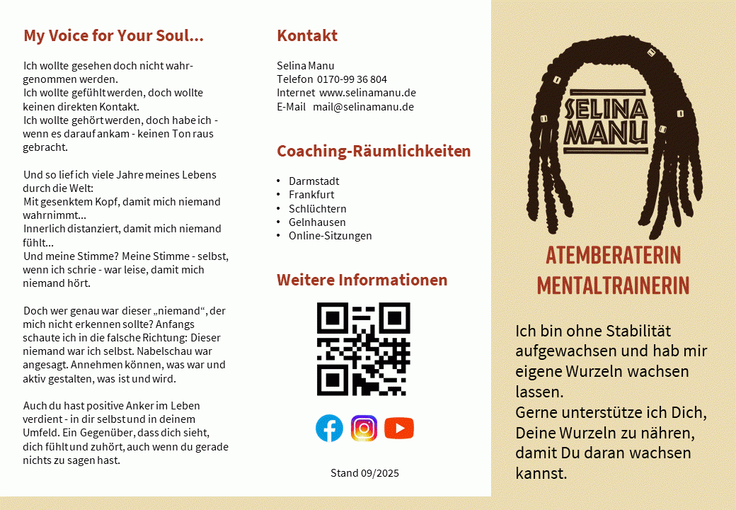 Selina Manu - Flyer Gruppenworkshops