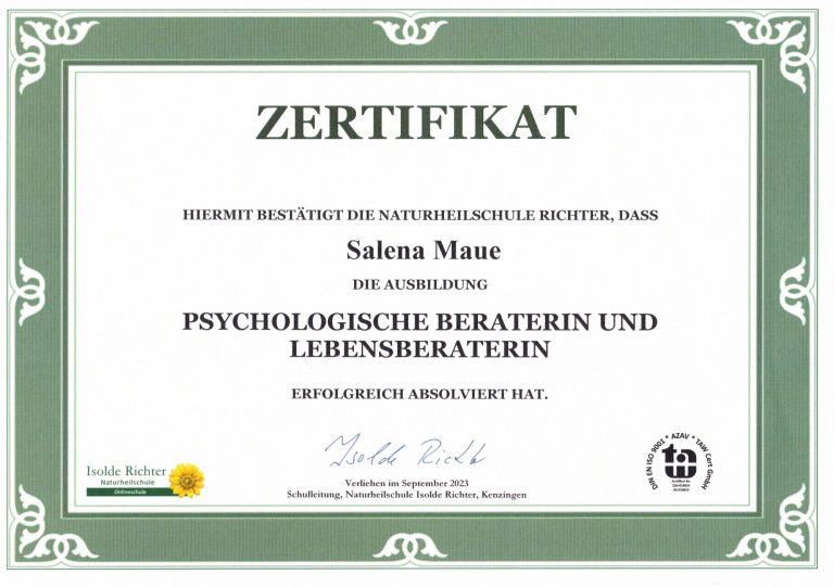 Selina Manu - Zertifikat Psychologische Beratung