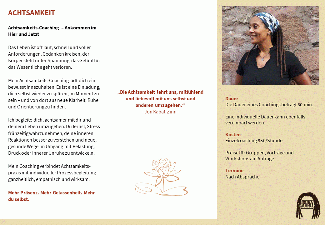 Selina Manu - Flyer Achtsamkeit